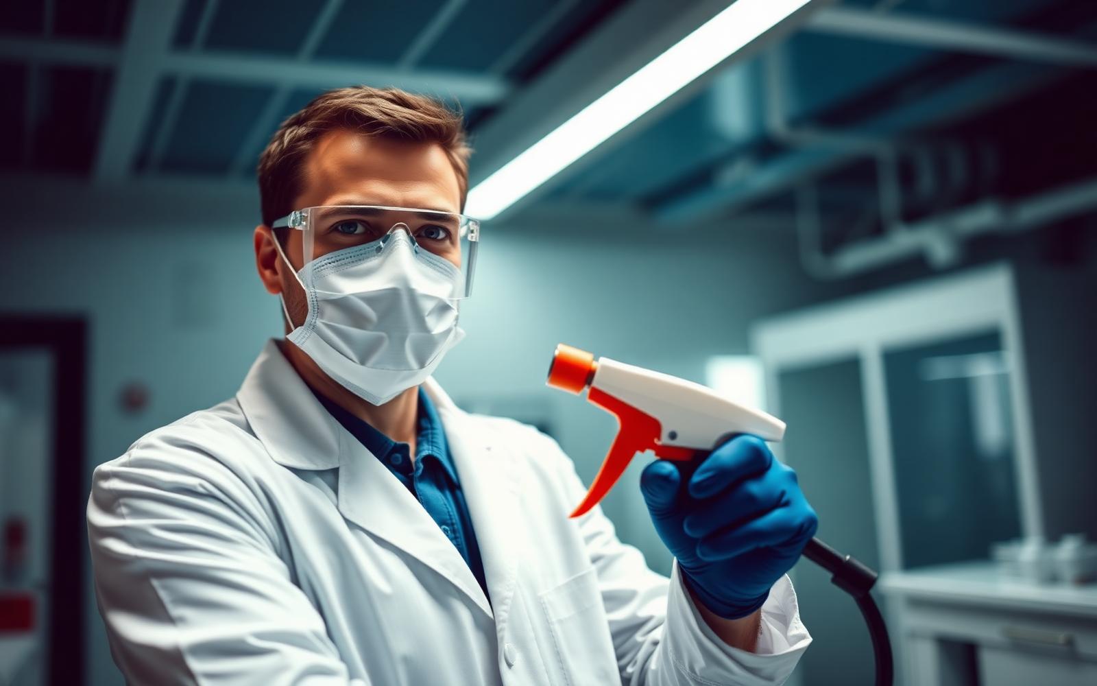 Scientist deploying advanced disinfection technology